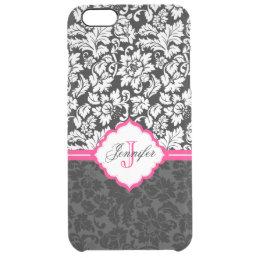 Black White &amp; Pink Vintage Floral Damasks Clear iPhone 6 Plus Case