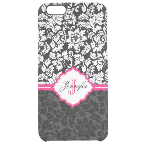 Black White  Pink Vintage Floral Damasks Clear iPhone 6 Plus Case