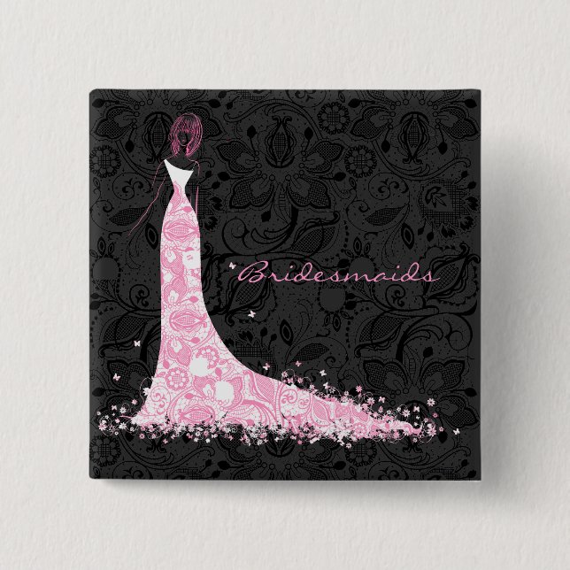 Black White & Pink Wedding Dress & Vintage Lace Button (Front)