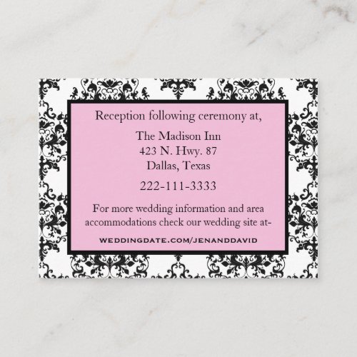 Black, White, &amp; Pink Wedding enclosure cards Business Card Template