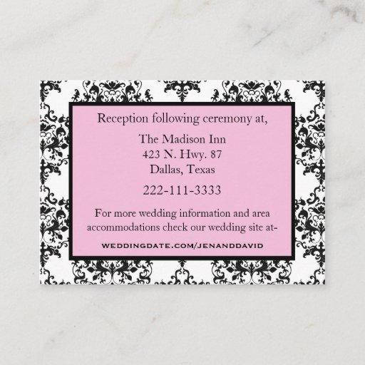 Customizable Black, White, &amp; Pink Wedding enclosure cards Business Card Template