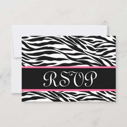 Black White Pink Wild Zebra Print RSVP Wedding