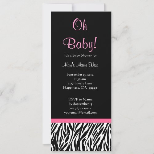 Black White Pink Zebra Print Baby Shower Invite