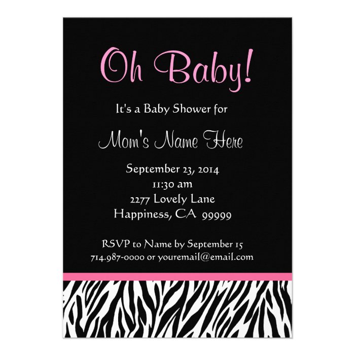 Black White Pink Zebra Print Baby Shower Personalized Invitations