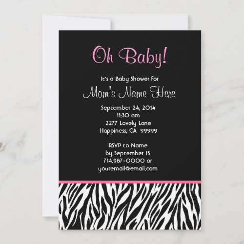 Black White Pink Zebra Print Baby Shower V03 Announcements