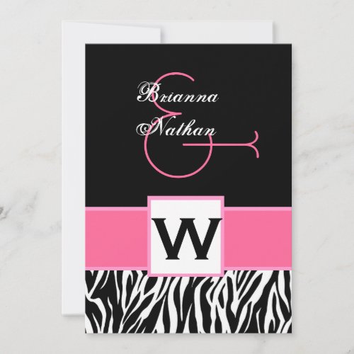 Black White Pink Zebra Wedding Invitations