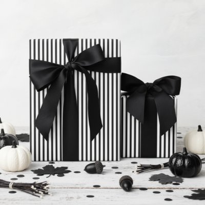 Black &amp; White Pinstripe Halloween Wrapping Paper