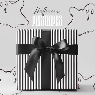 Black & White Pinstripe Halloween Wrapping Paper