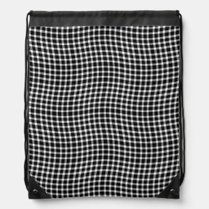 Black White Plaid Checker Seamless Pattern Drawstring Bag