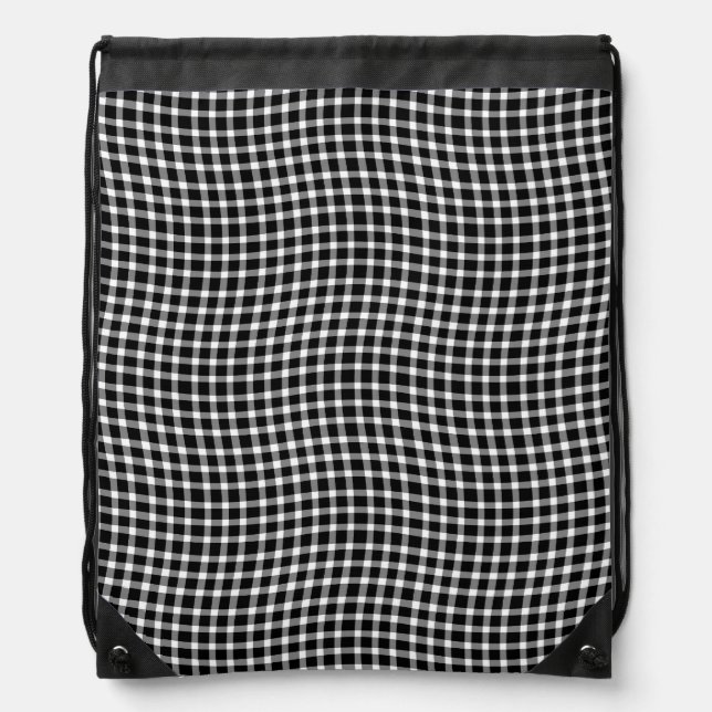 Black White Plaid Checker Seamless Pattern Drawstring Bag (Front)