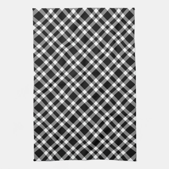 Black White Plaid Checker Seamless Pattern Kitchen Towel (Vertical)