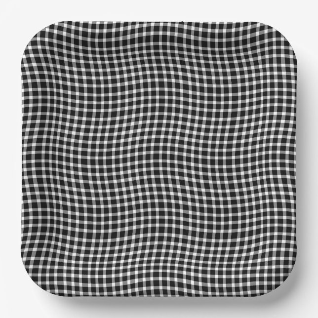 Black White Plaid Checker Seamless Pattern Paper Plates (Front)