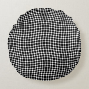 Black White Plaid Checker Seamless Pattern Round Pillow