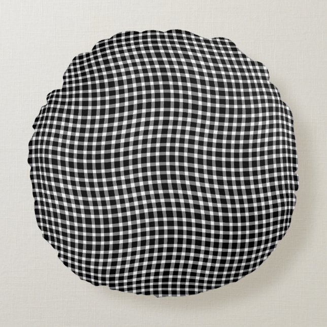 Black White Plaid Checker Seamless Pattern Round Pillow (Front)