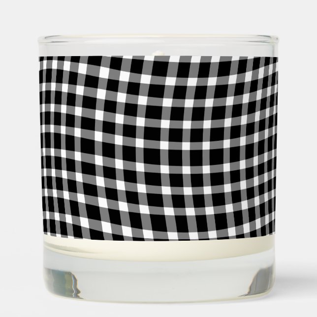 Black White Plaid Checker Seamless Pattern Scented Candle (Front)