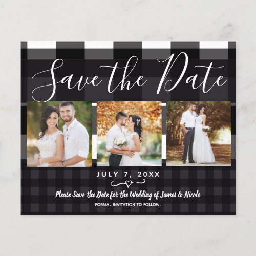 Black White Plaid Checks Photo Save the Date