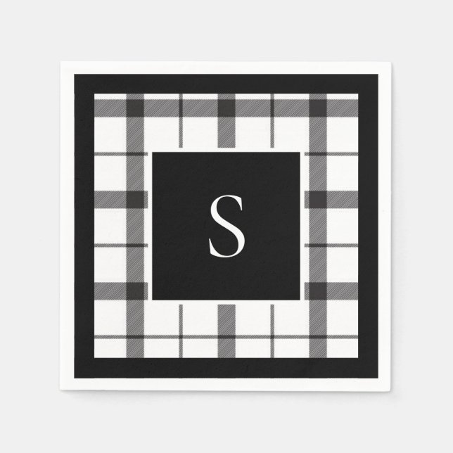 Black, White, Plaid, Classy, Chic, Modern Napkins (Front)