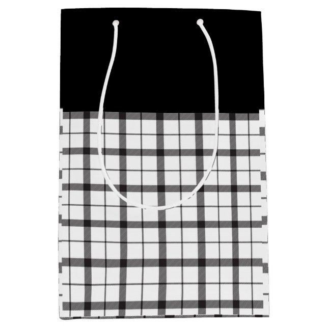 Black, White, Plaid, Classy, Chic, Modern, Stylish Medium Gift Bag (Front)