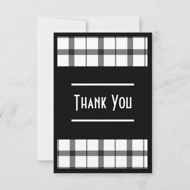 Black, White, Plaid, Classy, Chic, Modern, Stylish Thank You Card (Front)