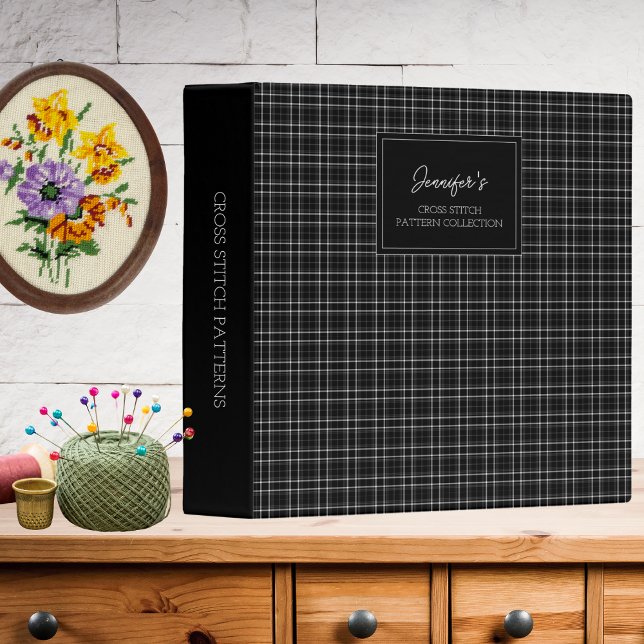 Black & White Plaid Cross Stitch Pattern Organizer 3 Ring Binder (Creator Uploaded)
