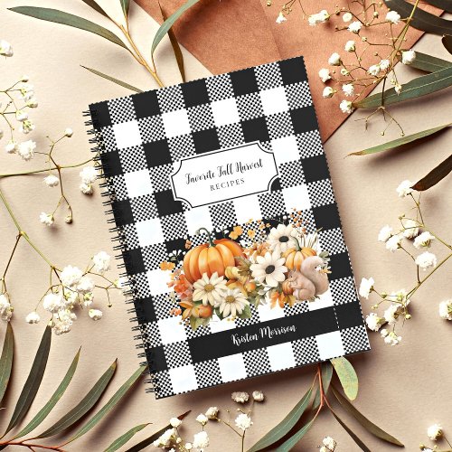 Black White Plaid Fall Harvest Personalized Recipe Notebook