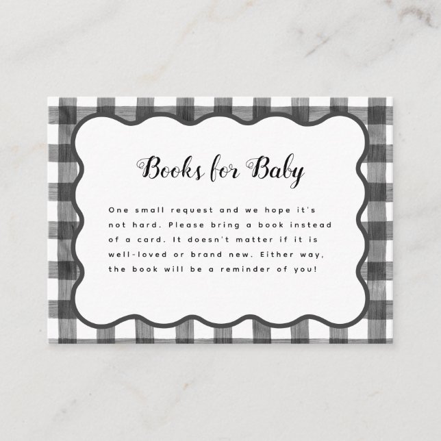 Black White Plaid Gingham Plaid BBQ Baby Shower  Enclosure Card (Front)
