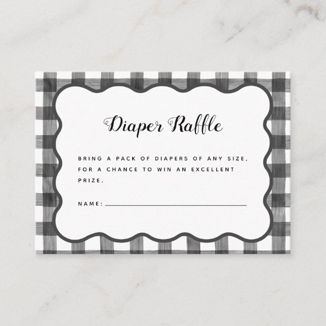 Black White Plaid Gingham Plaid BBQ Baby Shower  Enclosure Card (Front)