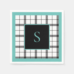 Black, White, Plaid, Green Classy, Chic, Modern Napkins
