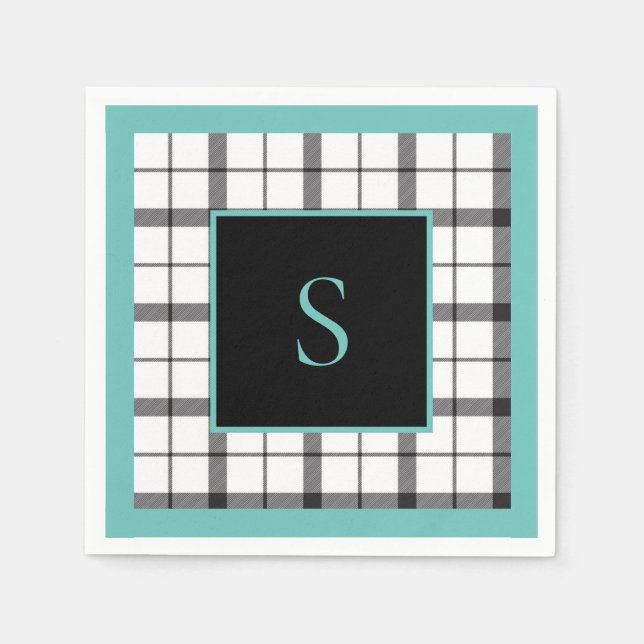 Black, White, Plaid, Green Classy, Chic, Modern Napkins (Front)