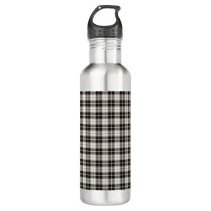 Black White Plaid Grey Water Bottle