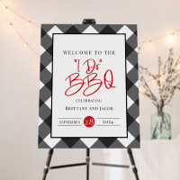 Black White Plaid I Do BBQ Engagement Welcome Sign