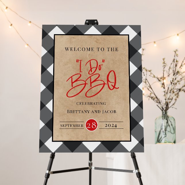 Black White Plaid Kraft I Do BBQ Welcome Sign (In Situ (Stand))