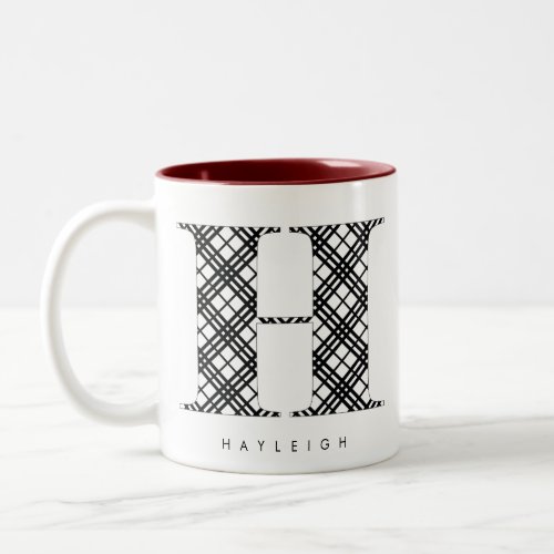 Black  White Plaid Letter H Two_Tone Coffee Mug