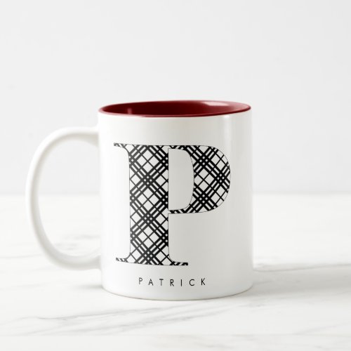 Black  White Plaid Letter P Two_Tone Coffee Mug