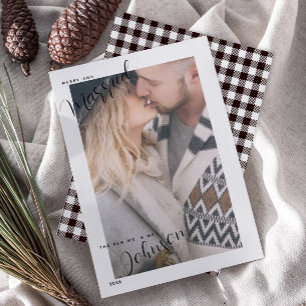 Black & White Plaid Merry & Married Photo Holiday Card