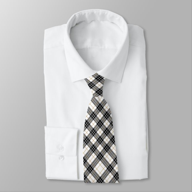 Black & white plaid neck tie (Tied)