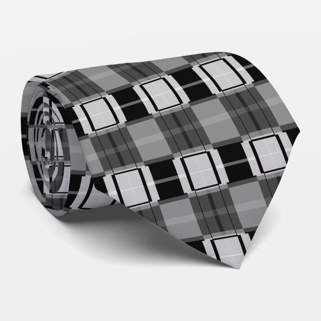 Black White Plaid Neck Tie (Rolled)