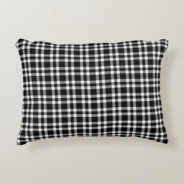 Black White Plaid Pattern Accent Pillow (Front)