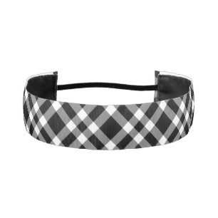 Black White Plaid Pattern Athletic Headband