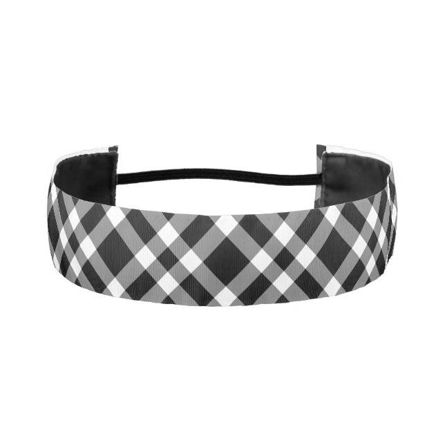 Black White Plaid Pattern Athletic Headband (Front)