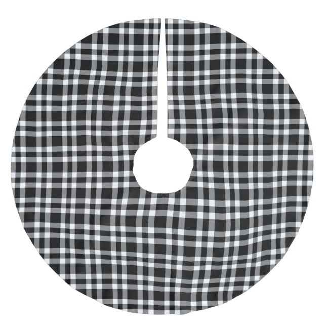 Black White Plaid Pattern Brushed Polyester Tree Skirt (Front)