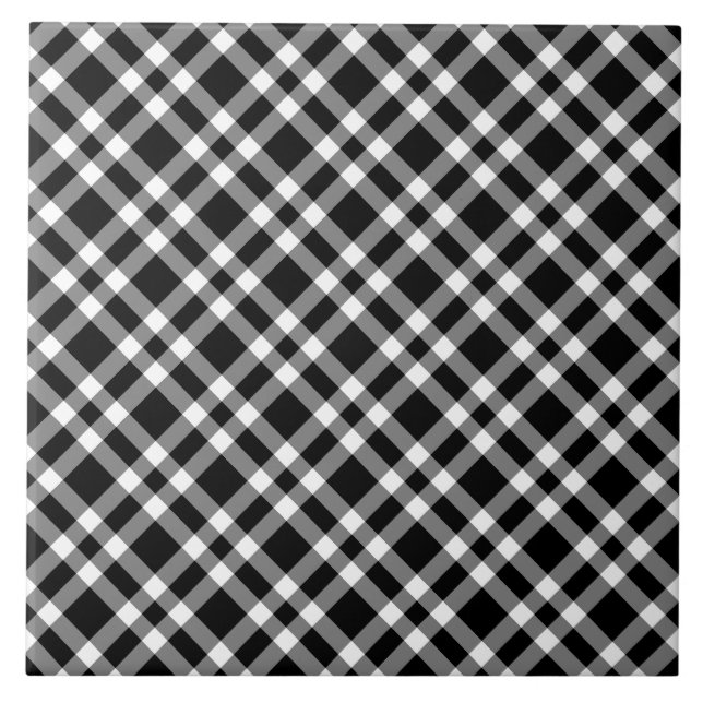 Black White Plaid Pattern Ceramic Tile (Front)