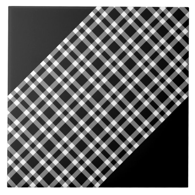 Black White Plaid Pattern Ceramic Tile (Front)