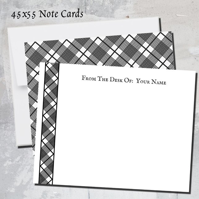 Black White Plaid Pattern Editable 4.5x5.5 Note Card (Black and white plaid pattern note cards)
