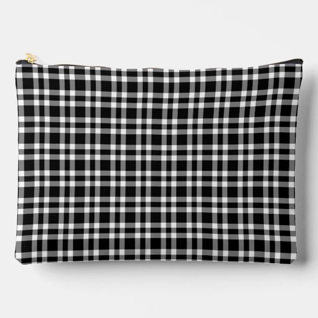 Black White Plaid Pattern Large Accessory Pouch (Front)
