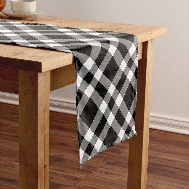 Black White Plaid Pattern Medium Table Runner (In Situ)