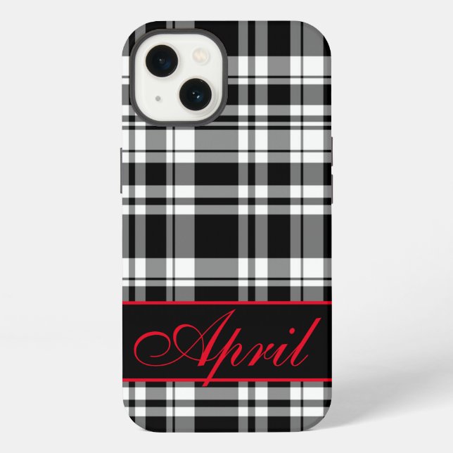 Black White Plaid pattern | monogrammed  Iphone Case (Back)