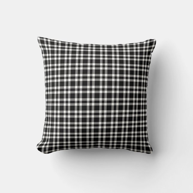 Black White Plaid Pattern Throw Pillow (Front)