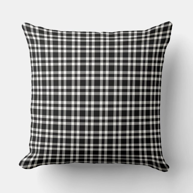 Black White Plaid Pattern Throw Pillow (Front)
