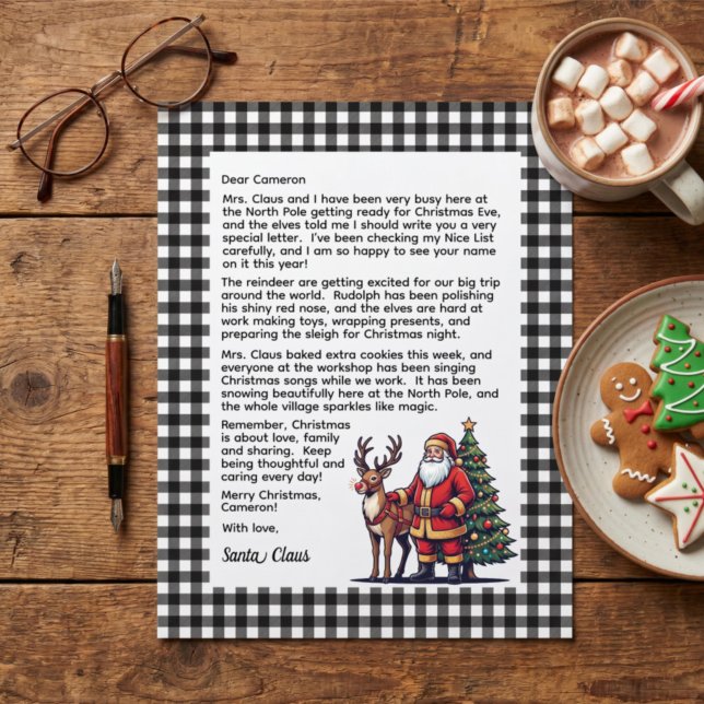 Black & White Plaid Personalized Letter From Santa (Creator Uploaded)